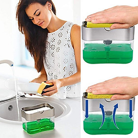 Hình ảnh sách cocina accesorio 2-in-1 soap dispenser and sponge Holder Kitchen Sink Tidy Washing Dish Cleaning Tool Liquid Dispenser