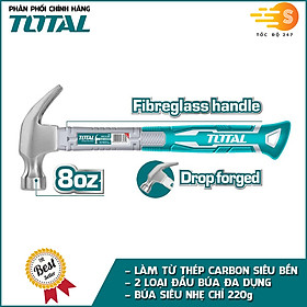 Búa nhổ đinh và đầu vuông TOTAL THTS7308 (220g), THT73206 (560g) - đầu búa được làm từ thép Carbon siêu cứng, tay cầm thế hệ mới chắc chắn