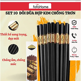 Bộ 10 Đôi Đũa Mạ Vàng, Đũa Ăn Cao Cấp Đũa Khảm Vàng Hàn Quốc Chống Trơn Chống Trượt Chống Mốc Bền Màu