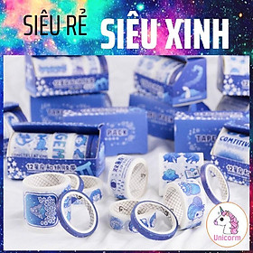 Set 5 cuộn băng dính - washi tape 12 cung hoàng đạo blue trang trí sổ