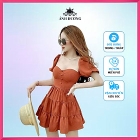 Đầm cổ vuông tay phồng sexy dáng xoè 2021 Ánh Dương Clothing M136, váy cổ vuông tay bồng (có mút)