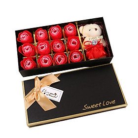 Quà 20/10 – Hộp sweet love 12 hoa hồng sáp kèm gấu bông i love you