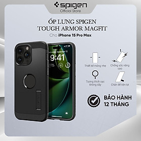 Ốp lưng cho iPhone 15 Pro Max Spigen Tough Armor Magfit tương thích sạc không dây - Hàng chính hãng