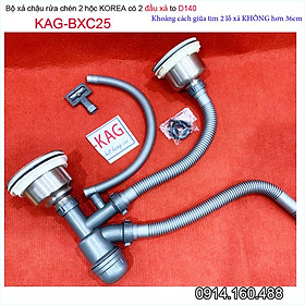 Mua Bộ xả chậu rửa chén bát 2 hộc lớn KAG-BXC25 lỗ xả lớn D140  trọn bộ xả bồn rửa chén bát 2 hộc lớn lỗ thoát D140