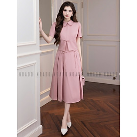 Set áo váy hồng cổ sen NGADO , set áo váy dài, set công sở, dự tiệc