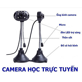 Webcam Chân Cao Đen Sọc Trắng 4 Đèn, Có Mic