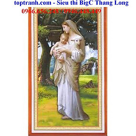 Mua tranh thêu chữ thập Đức mẹ Maria bồng Chúa Jesu  cừu non A1095 chưa thêu