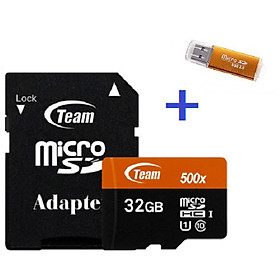 Mua Thẻ Nhớ 32GB Micro SDHC Team 500x Class 10 U1-80MB/s (Đen Cam) - Hàng Chính Hãng + Tặng đầu đọc thẻ micro 2.0 (mẫu ngẫu nhiên)