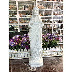 Mua Tượng công giáo  Tượng thánh tâm chúa Giêsu đá cẩm thạch trắng - Cao 40cm