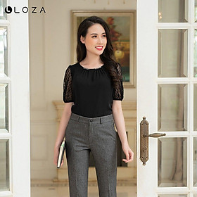 Mua Áo sơ mi nữ LOZA cổ tròn tay phối voan tim đen - LS1335DE