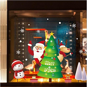 Mua Decal trang trí Ông già Noel   người tuyết và tuần lộc bên cây thông