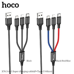 Cáp Sạc Dành Cho Hoco. X76 3 Trong 1 2.0A Cổng IP + TypeC + Micro Dây Dài 1m Hàng Chính Hãng