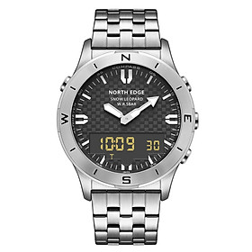 NORTH EDGE Stainless Steel Wrist Watch for Men 50M Waterproof Outdoor Sports Digital Watch with Compass Altimeter Barometer Thermometer