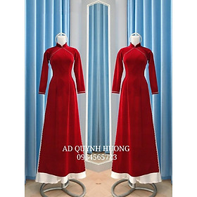Áo dài nhung đỏ cổ truyền thống tay dài đính hạt trai by Quỳnh Hương