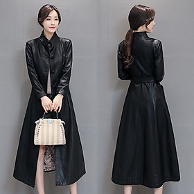 Áo Khoác Da Dáng Dài Cổ Cao Phong Cách Châu Âu KD16 - Hàng Quảng Châu Cao Cấp