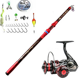 Bộ cần câu cá - Chính hãng Deukio - Cần Carbon cao cấp 2m1 - Kèm máy kim loại DS - Tặng kèm 9 phụ kiện 