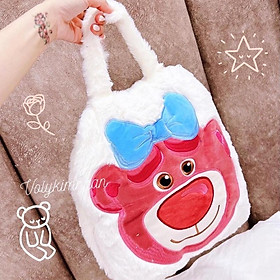 Bộ Chăn Gối Hoạ Tiết Gấu Lotso Dễ Thương - Chăn gối gấp gọn may liền túi.
