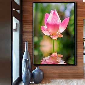 Tranh đơn canvas treo tường Decor Họa tiết sen hồng đẹp dịu dàng trên mặt nước - DC177