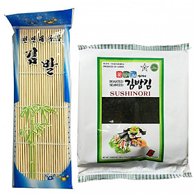 Combo Mành cuốn Kimbap, Sushi + Rong biển cuộn Kimbap Garimi 23g cao cấp Hàn Quốc