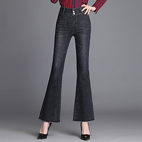 Women's high-waisted, thin, frayed bootcut jeans Korean style fashion trend all-match long pants agent (20)