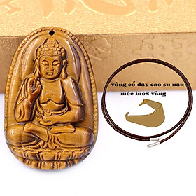 Mặt Phật A di đà đá mắt hổ 3.6 cm kèm móc và vòng cổ dây cao su nâu, Mặt Phật bản mệnh