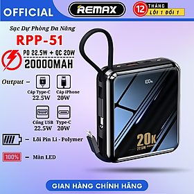 Mua Sạc Dự Phòng Remax RPP-51 20000mAh Kèm cáp sạc - Sạc nhanh PD 20W Bảo Hàng Chính Hãng Remax 12 Tháng 1 Đổi 1