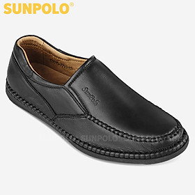 Giày mọi nam da bò đế cao su mũi tròn SUNPOLO MOI015 có big size 45 46