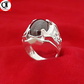 Nhẫn nam bạc ta đúc nguyên chiếc mặt đá hình ovan màu đỏ , đen trang sức Bạc Quang Thản – QTNU5