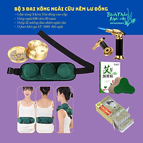 Mua ( Gói 3) Đai xông ngải cứu Đôi kèm lư đồng  hộp 108 viên nhang ngải cứu  dụng cụ đốt ngải. Lư đồng cứu ngải  chườm ấm