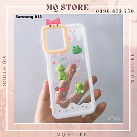 Ốp lưng cho Samsung A12/ M12 TPU dẻo viền vuông camera nơ gắn thú nỗi đáng yêu ( hàng chính hãng)