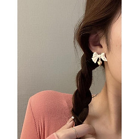 Bông tai nữ chuôi bạc 925 thiết kế nơ xinh dễ thương phụ kiện thời trang 