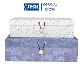 Bộ 2 hộp đựng | JYSK Haagn | giấy nén | xanh/trắng | D32xR23x10cm / D29xR18xC8cm