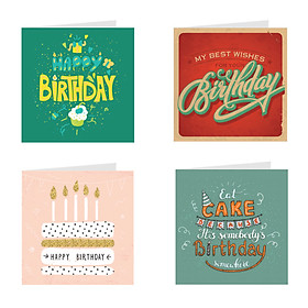 Thiệp sinh nhật Birthday - Combo 4c thiệp Grey 9x9cm (417)