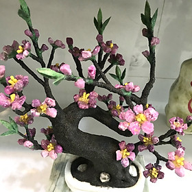Cây hoa đào bonsai bằng đá ru by cho Tết vĩnh cửu cao 40x20x40x 5kg