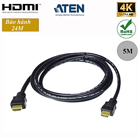 Dây cáp HDMI 5m Cao cấp 4K Aten 2L-7D05H Hỗ trợ 4K, 3D, Ethernet. 2 đầu mạ vàng, chất liệu đồng cao cấp có vỏ bọc chống nhiễu, vỏ PVC chống cháy UL VW-1, 