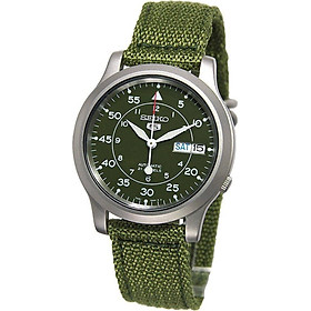 Đồng Hồ Quân Đội Seiko 5 SNK805 Bằng Thép Không Gỉ Kèm Dây Canvas - Màu Xanh Lá