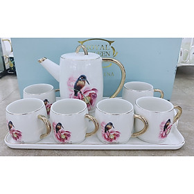 Mua BỘ ẤM CHÉN KÈM KHAY  SỨ CAMELIA PHA TRÀ CÀ  PHÊ MÀU TRẮNG HỌA  TIẾT CHIM VÀ HOA TÍM - ANTH406