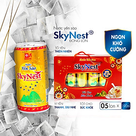 [Hộp quà ngang 5 lon x 190ml/ lon] Nước Yến Sào SkyNest 3% Tổ Yến thật, Giải khát nhanh gọn, Tốt cho sức khỏe
