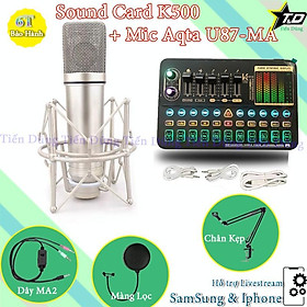 Mua Combo mic livestream karaoke U87 MA và sound card K500 có bluetooth Auto-tune đèn led đi kèm dây ma2 chân kẹp màng lọc