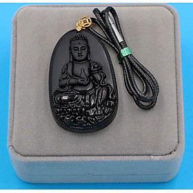 Dây chuyền mặt Phật Quan Âm Bồ Tát - thạch anh đen 5.7cm DEQAE6 - kèm hộp nhung