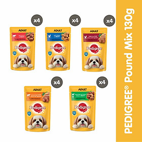 PEDIGREE Bộ thức ăn cho chó lớn dạng sốt mix 5 vị 130g 20 gói