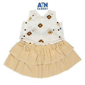 Set Áo Váy bé gái họa tiết Hoa Nâu cotton thêu - AICDBGBJT3JH - AIN Closet