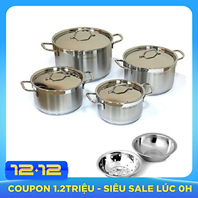 Bộ nồi Fivestar inox 304 bếp từ 3 đáy 4 món FS08-CV tặng bộ thau rổ- Hàng Chính hãng