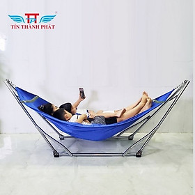 Võng Xếp Inox Crom Đại Tín Thành Phát – Khung Dày Dặn, Chắc Chắn, Bền Đẹp, lưới võng thoáng mát - lưới võng xanh dương
