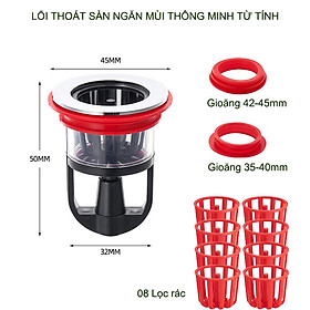 Lõi thoát sàn ngăn mùi, lọc rác thế hệ mới thông minh từ tính S8P, bằng nhựa ABS kèm 8 giỏ lọc rác