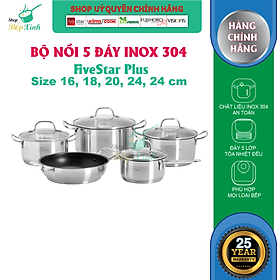 Mua Bộ Nồi 5 Đáy Inox 304 Cao Cấp Bếp Từ Fivestar Plush FPB55D001 Nắp Kính   bảo hành 25 năm