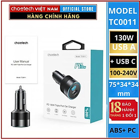 Mua Tẩu sạc nhanh công suất cao 130w Choetech TC0011 có 2 cổng PD+ 1 cổng USB A dùng trên ô tô (Hàng chính hãng)