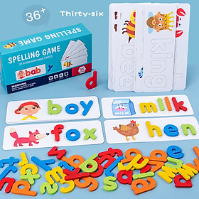 Wood Spelling Words Game Letter Recognition Card Montessori Puzzle STEM Early Educational Toy for Age 3+ Boys & Girls