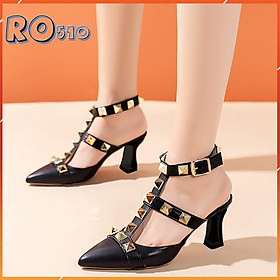 Giày sandal nữ cao gót 6 phân hàng hiệu rosata đẹp hai màu đen nâu ro510