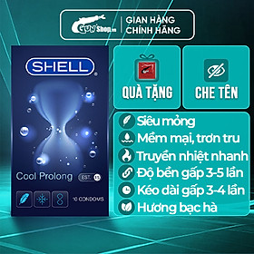 Bao cao su Shell Cool Prolong kéo dài thời gian, bạc hà mát lạnh - Hộp 10 cái